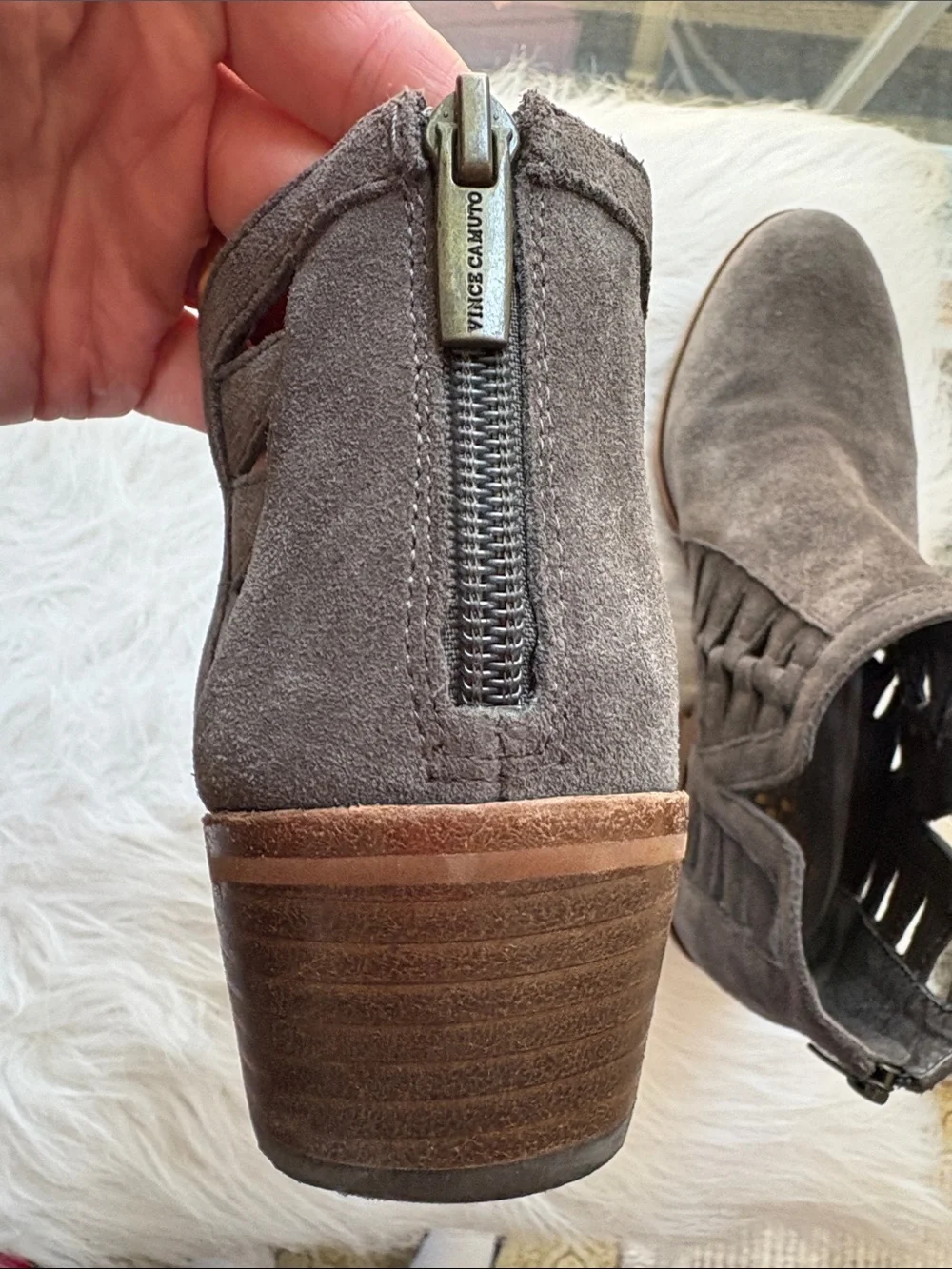 Vince Camuto - Peera Graystone Suede Cutout Ankle Booties